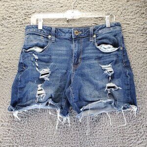 Maurices Shorts Womens 10 Blue Distressed Mid Rise Cotton Blend Denim Jorts